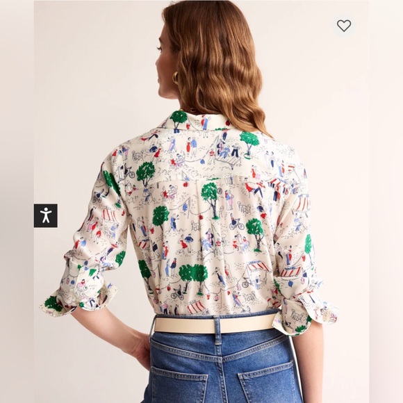 BODEN Sienna Silk Shirt Ivory Paris Scene Size 20-22R - Picture 2 of 15